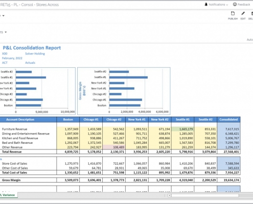 Example of a Consolidating Profit & Loss Report for a Retail Company