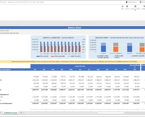 Trended Balance Sheet Example with KPIs