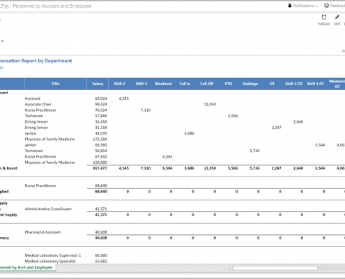 Example of a Payroll Budget Report by Department for a Healthcare Provider