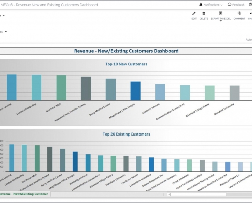 Example of a New and Existing Customer Sales Dashboard for a Manufacturing Company