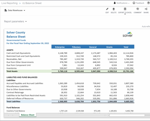 Example of a Balance Sheet by Fund Report for Public Sector Organizations