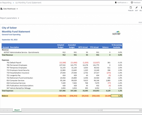 Example of a Monthly Fund Report for Public Sector Organizations