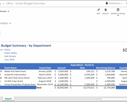 Example of a Grants Budget Summary Report for Public Sector and Nonprofit Organizations