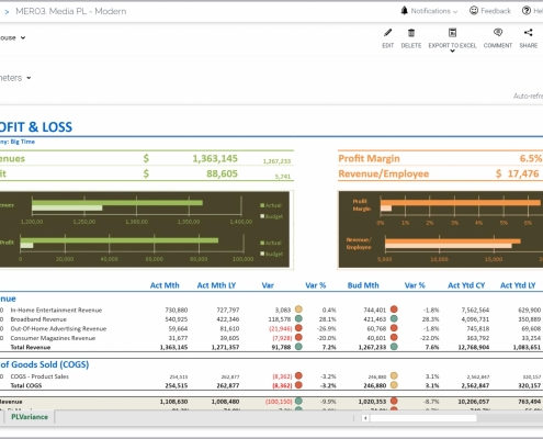 Example of a Profit & Loss Variance Report for Media Companies