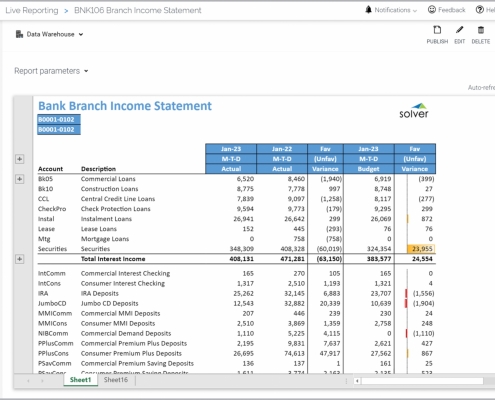 Example of an Income Statement Report for bank branches