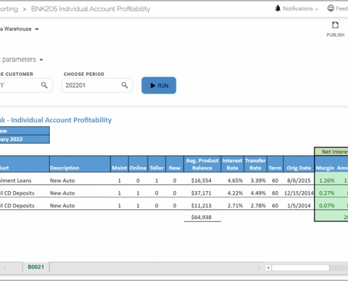 Example of a Profitability by Customer Account Report for Banks