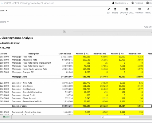 Example of CECL Reporting for Credit Unions - Analysis by Account Report